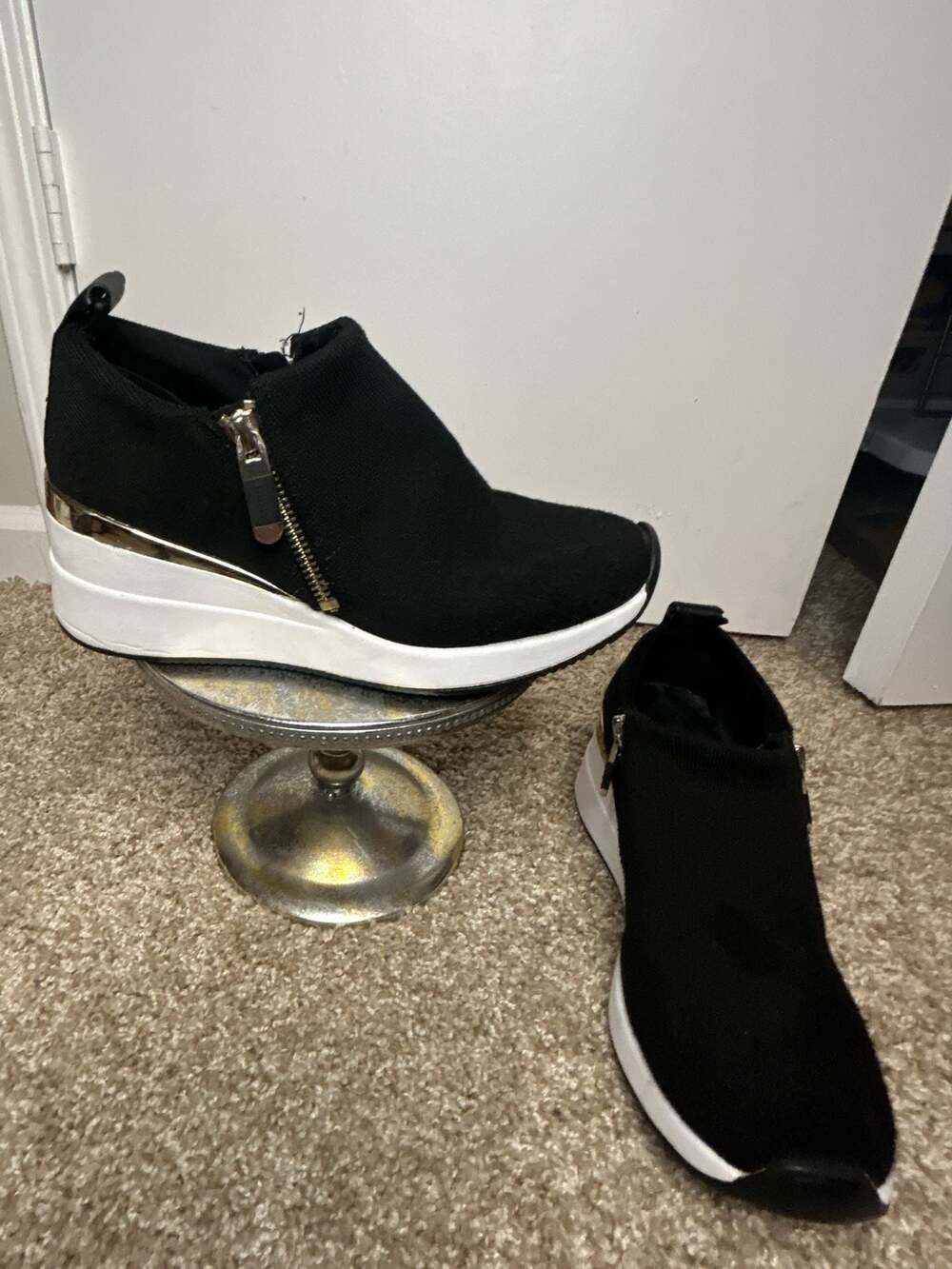 DKNY Black Knit Wedge Sneakers with Side Zip - Picture 11 of 11